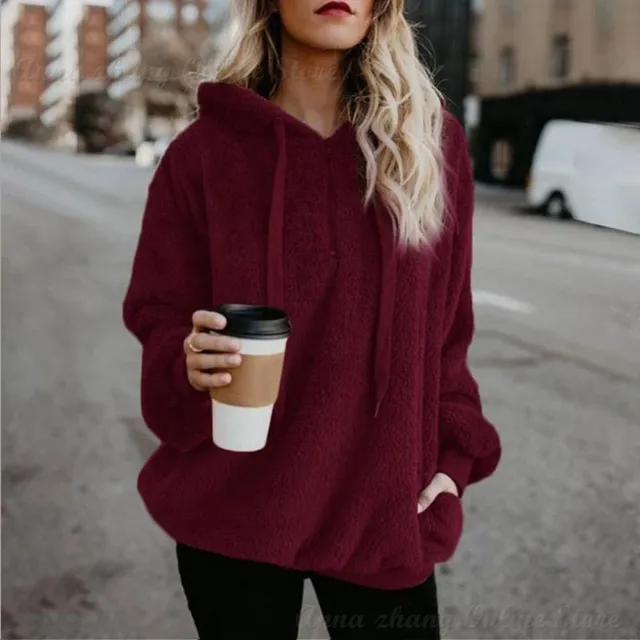 women's polerones Fleece Hoodies Long Sleeve Hooded Pullover Sweatshirt Autumn Winter Warm Zipper Pocket Coat Female sweatshirt 3