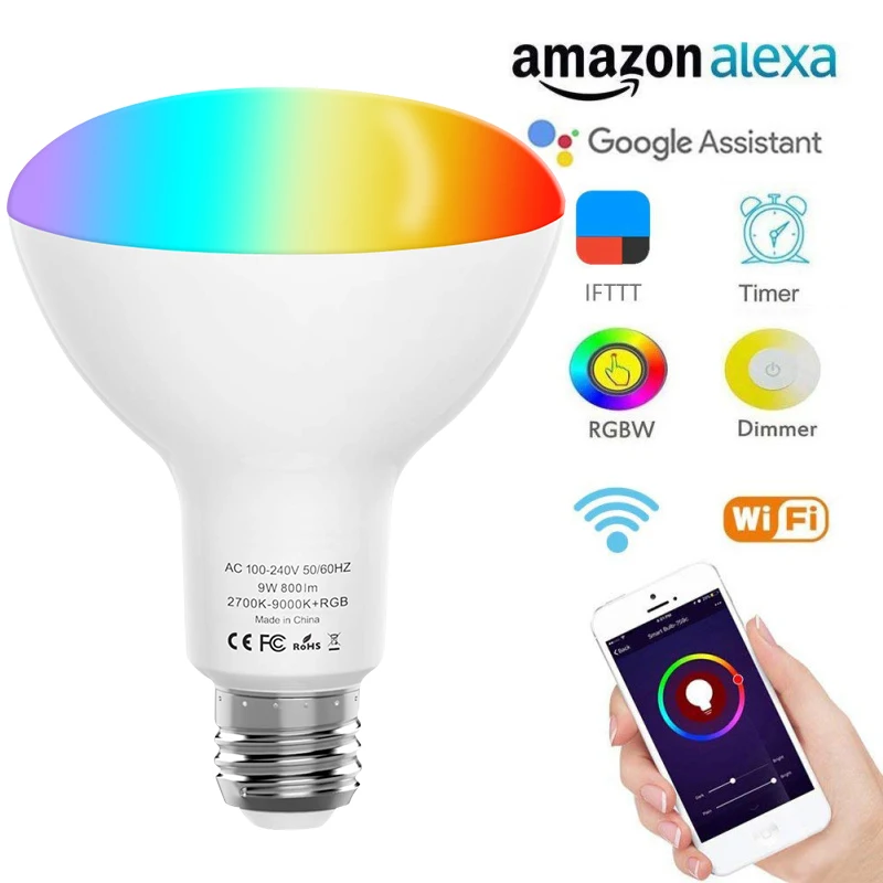 E26/E27/B22 Светодиодный смарт WiFi Голосовое управление RGB Энергосберегающая лампа Светодиодная Регулируемая разноцветная маленькие умные лампочки Совместимость Alexa Google