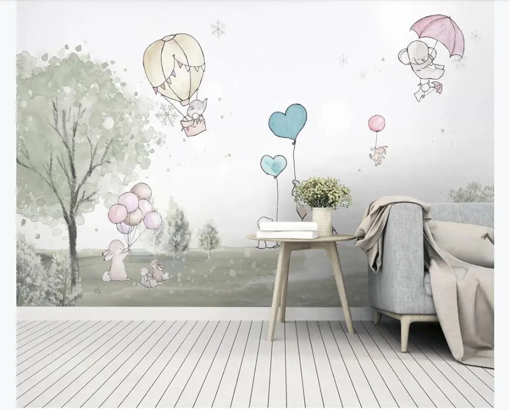 

XUE SU Wall covering custom wallpaper cute cartoon balloon bear bear elephant animal children room background wall