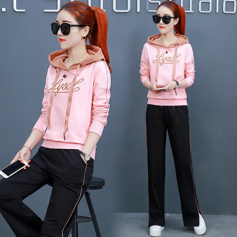 

Loose Pants Leisure Suit Female Autumn Fashion Loose And Plus-sized Spring And Autumn Sports Clothing Korean-style Students Hood