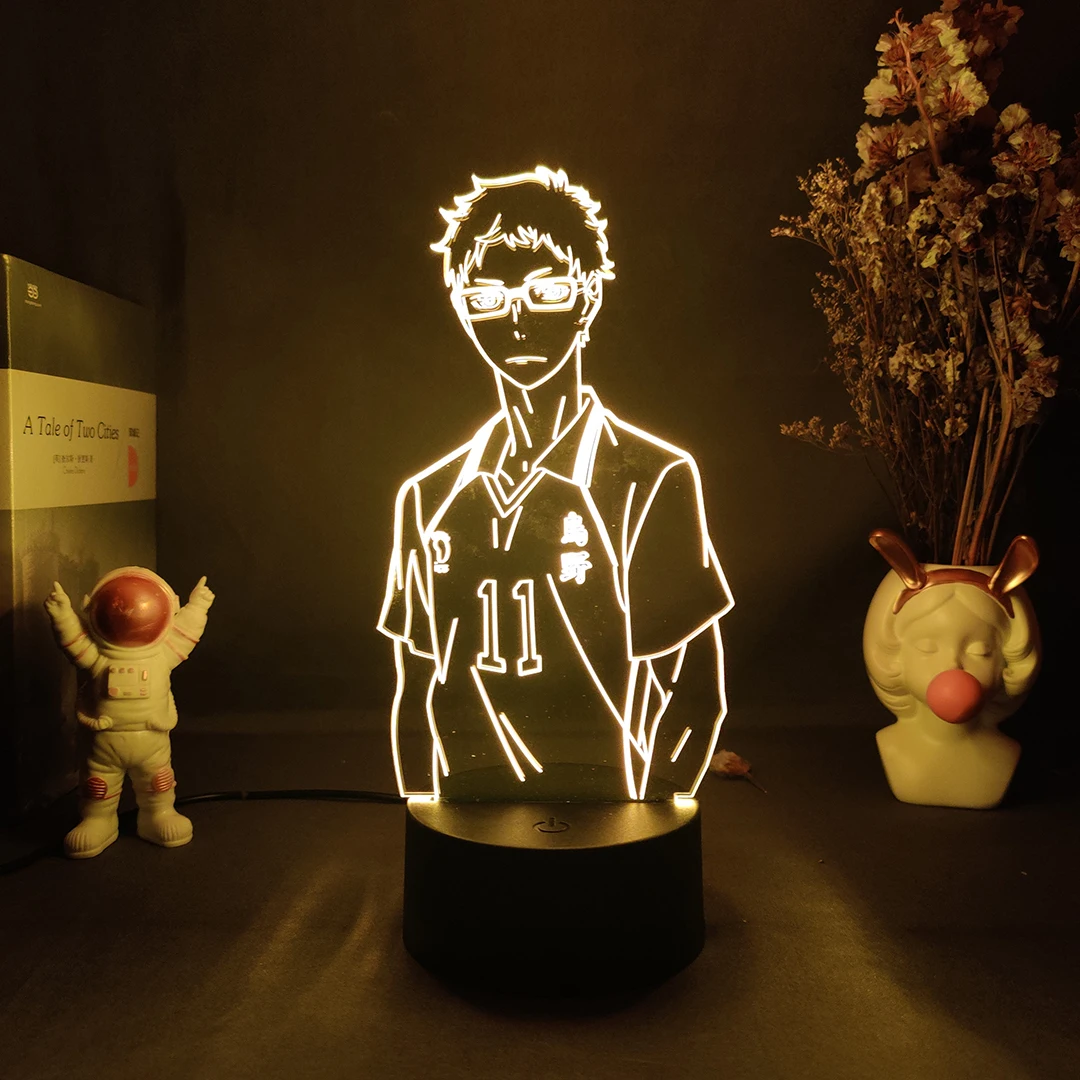 Anime Haikyuu Karasuno Tsukishima Character 3D Night Lamp Kei Number 11 Manga Visualization LED Sensor Lights 5V USB | Лампы и