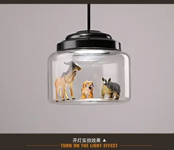 

Modern Children Bedroom Box Cartoon People Dog Animal Pendant Light for Dining Room Bedroom Coffee Bar Hanging Lighting Ing Iron