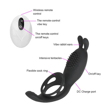 2 in 1 Vibrating Penis Ring Male Delay Ejaculation Remote Control Sex Toys for Couples G-Spot Clitoris Stimulation 9 Frequency 3