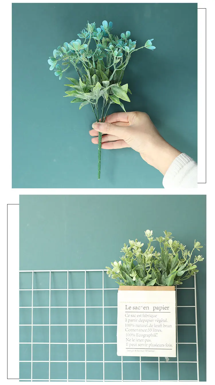 Künstliche blumen kunststoff blätter weiß fuzzy pulver hippocampus gras gefälschte pflanzen hochzeit hause dekoration anordnung zubehör – Detail 13