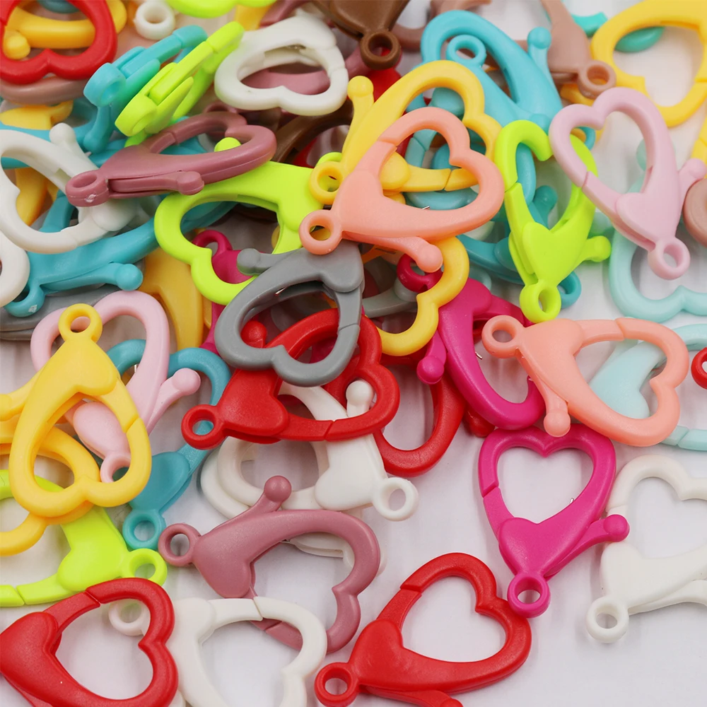 

Potosala 30-35mm Love Heart Shape Plastic Lobster Clasp Multicolor Keychain Split Hook For DIY Necklace Connector Jewelry Making