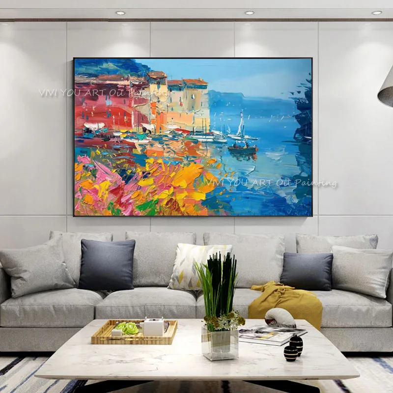 Arte Astratta Disegno Colori Vivaci Paesaggio Gondola Pittura A Olio Tela Astratta Di Paesaggio Di Venezia Gondola Nave Immagine Su Tela