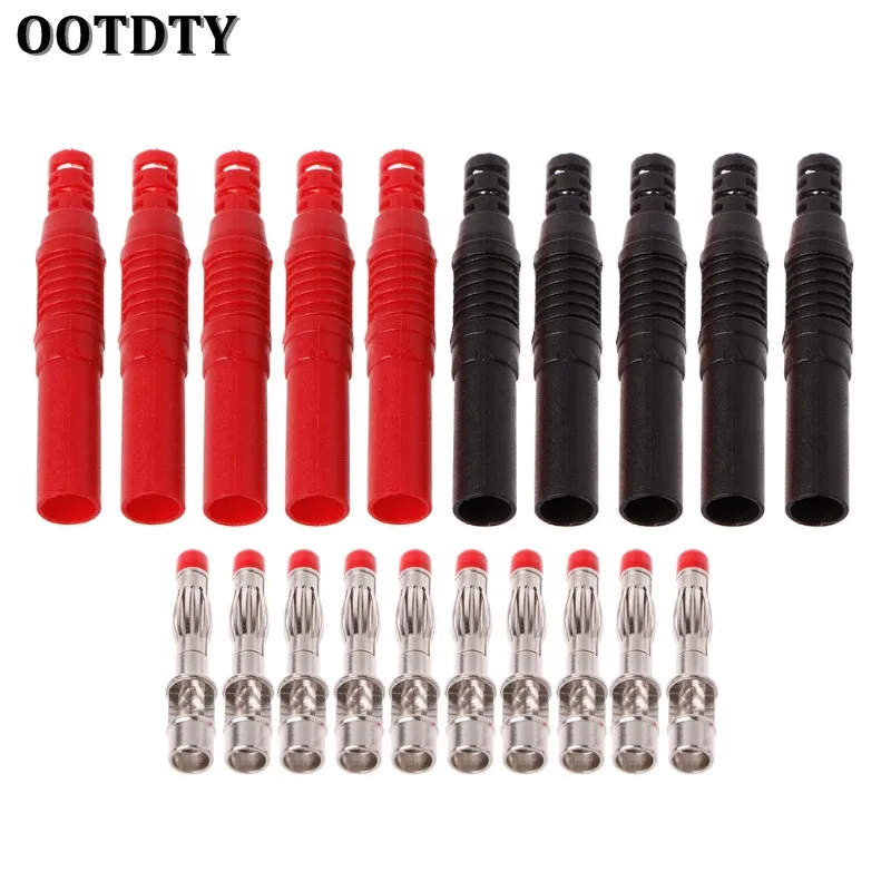 

OOTDTY 10 Pcs Straight Insulated Safety 4mm Male Banana Plug Wire Solder DIY Connectors