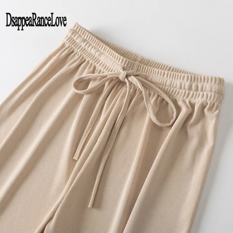 Wide Leg Pants Women Summer Soft Chiffon Elastic High Waist Pants Solid Loose Long Harem Pants Trousers Women Pantalon Femme