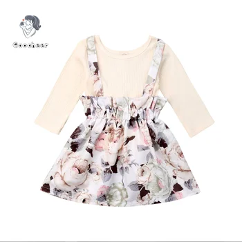 

2020 Autumn New 1-4 Years Child Kids Baby Girl Clothes Set Long Sleeve Cotton T-shirt Floral Printing Skirt 2Pcs Outfits