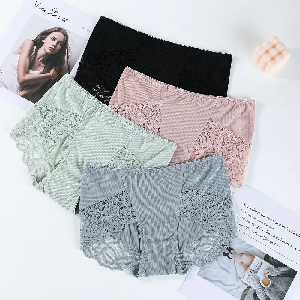 

3Pcs Sexy Women Lace Panties Underwear Seamless Breathable Hollow Briefs Solid Color Female Nylon Low Rise Lingerie Sexy Panties