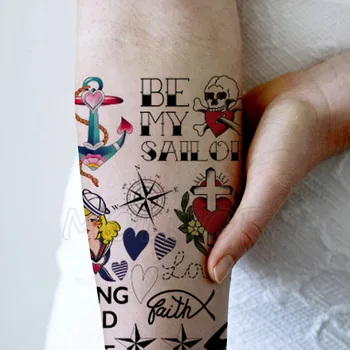 

Cross Skull Compass Anchor Letter Tattoos Stickers Women Body Waist Arm Art Tattoos Temporary Girls Butterfly Tatoos Rose Chains