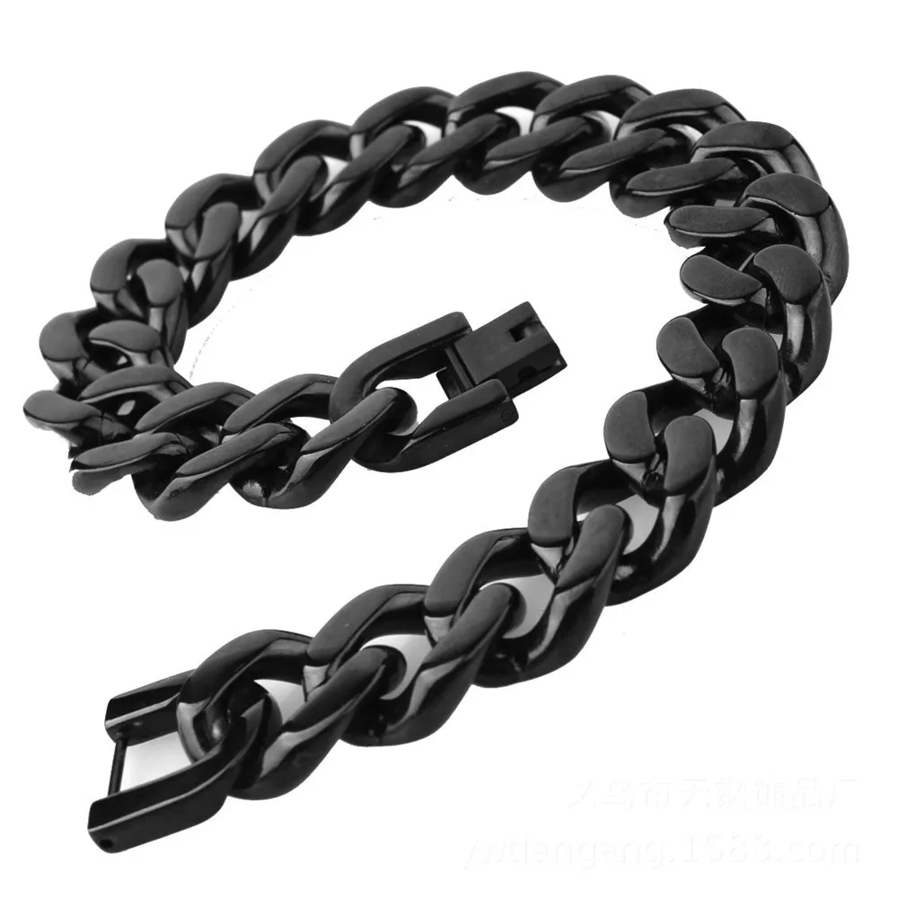 

Stainless Steel Men Bracelet Mens Chain Cuban Link Retro Black Silver Rock Charm Simple Bracelets Hand Chain For Male