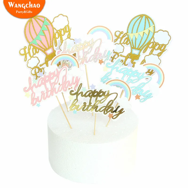 

Rainbow Fire Balloon Cloud Happy Birthday Cake Toppers Cupcake Topper Girl Baby Shower Girl Kids Favors Party Supplies