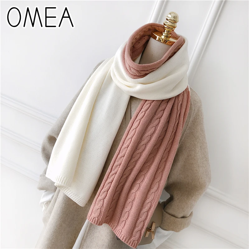 Kaufen OMEA Kaschmir Schal Patchwork Winter Zubehör Twist Schal Frauen Wolle Stricken Schal Decke Schal Pashmina Luxus Poncho 2019