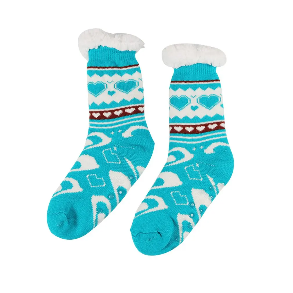 sky blue Женские зимние рождественские носки, хлопковые плотные Нескользящие теплые флисовые Носки с принтом, женские забавные носки в стиле Харадзюку, уличная одежда - Цвет: sky blue