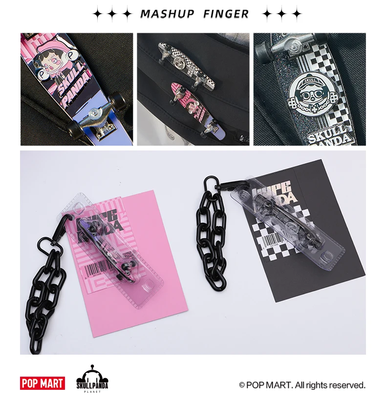 POP MART Skullpanda Hypepanda ido trainee finger skateboard Pin Badge Kawaii Figure Gift Kid Toy