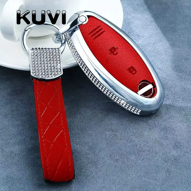 red with keychain Роскошный чехол для ключей из сплава с бриллиантами для Nissan 350Z Almera Altima Armada Qashqai Cefiro Cube Juke Livina - Название цвета: red with keychain