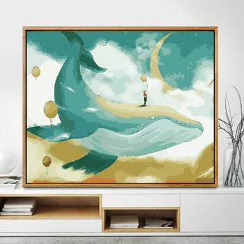 

Blue Whale Fairy Paintings By Numbers DIY Pictures Oil Coloring By Numbers Set Gift Drawing By Numbers Canvas Decor New Arrivals