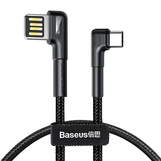 Baseus usb type-C кабель 3A Быстрая зарядка USB C Calbe двойной локоть type C кабель для samsung s9 s10 данных USB C игровой кабель провод USB - Цвет: Черный