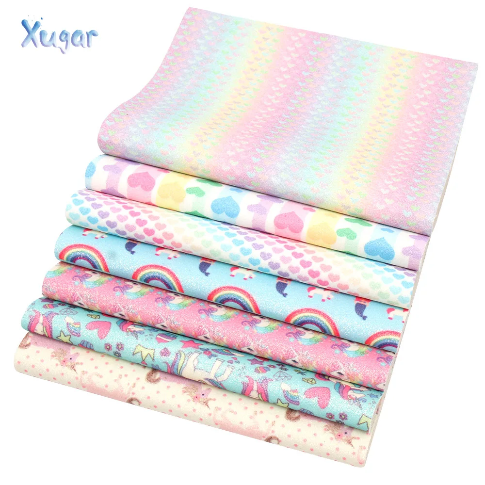 

Xugar 7pcs 22*30cm Glitter Rainbow Sheets Unicorn Sequin Faux Leather DIY Hair Bow Bags Accessories Handmade Crafts Materials