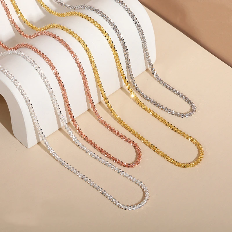 

Long 40 45 CM 925 Sterling Silver Popcorn Chain Necklace For Women Rose Gold Platinum Color Jewelry On The Neck Thick 1.6 2 MM
