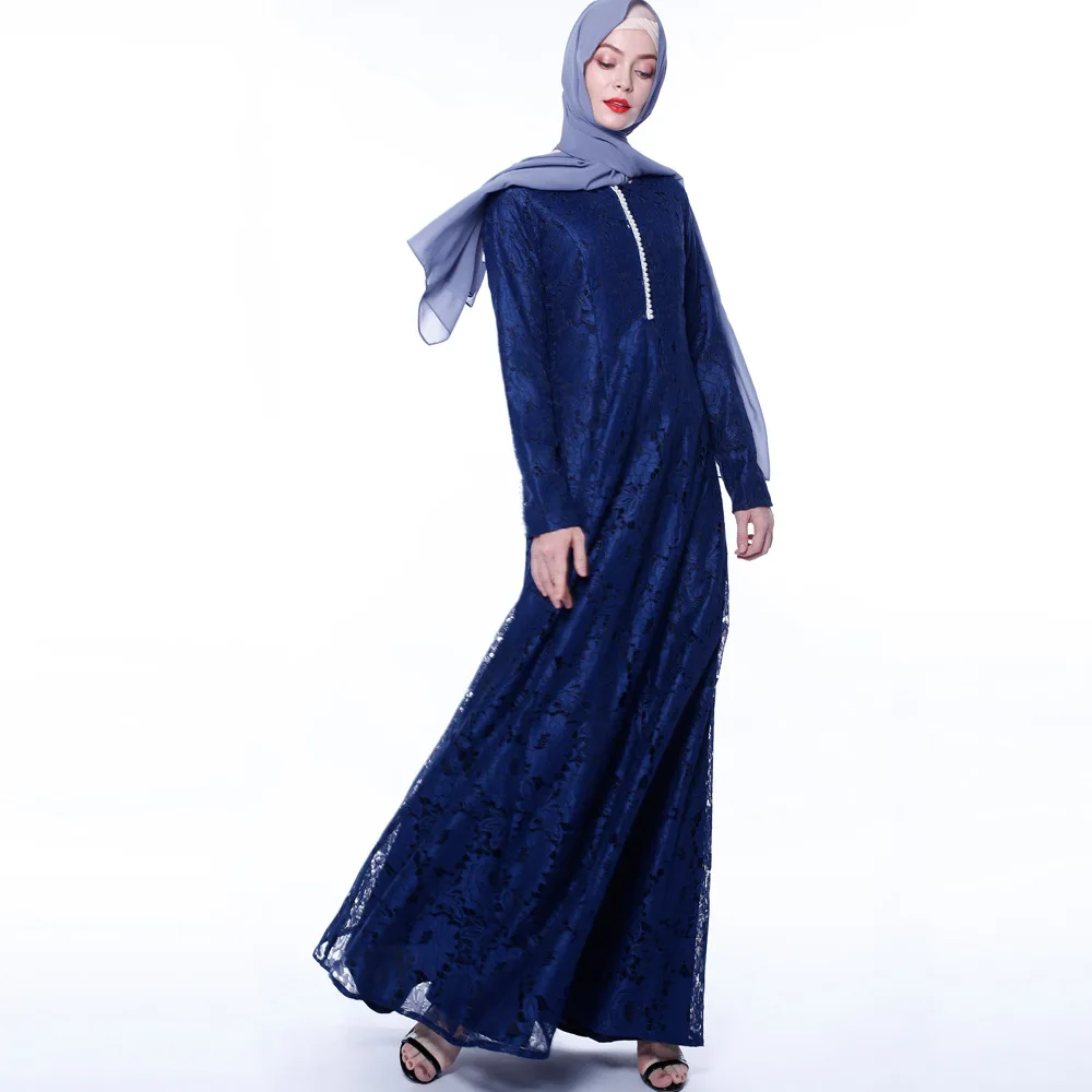 

Muslim Women Dress Basic Abaya Omani Long Sleeved Prayer Dress Inner Abay Lace Cotton Solid Color Jellaba Marocaine Classic