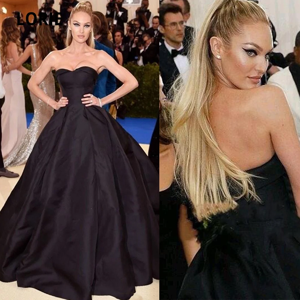

LORIE Black Satin Evening Gowns with Sleeveless Backless Lace-up Celebrity Dresses Plus Size Custom Made Formal Party Dresses