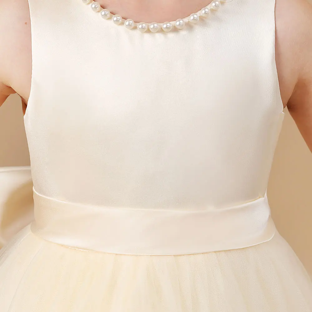Kids Princess Dress Wedding Flower Girl Dress Children Prom Ball Gown Party Long Dress Sleeveless Bow Birthday Party Dress