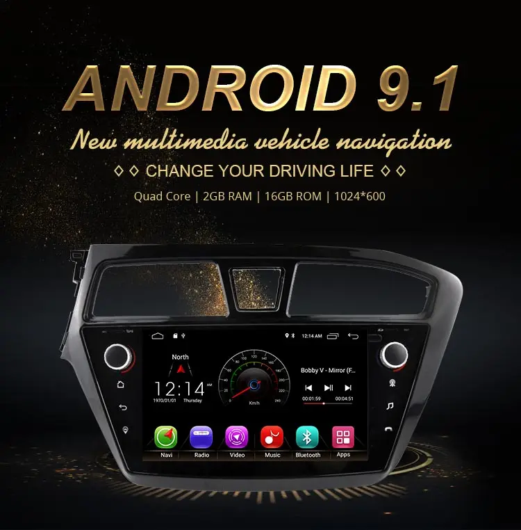 Top JDASTON 9" Android 9.1 Car Multimedia Player For HYUNDAI i20 2015 GPS Navigation 2 Din Car Radio Audio Steer Wheel WIFI RDS Map 1