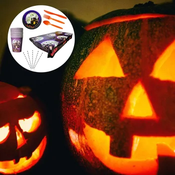 

1 Set Halloween Table Setting Supplies Party Tableware Set Halloween Flatware