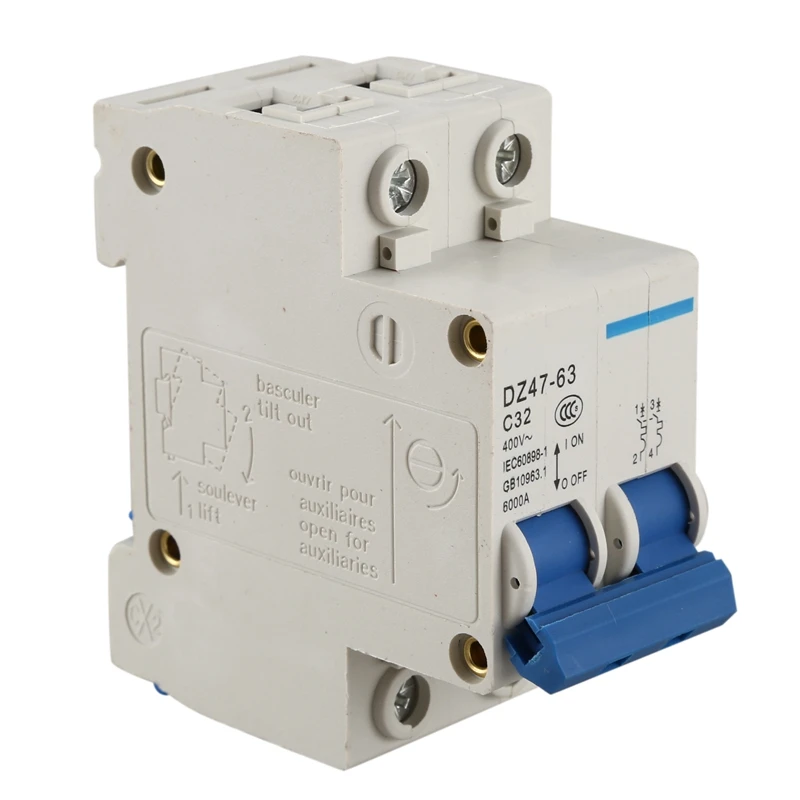 DZ47-63 C32 AC 400V 32A 6000A 2 полюса DIN рейку миниатюрный выключатель