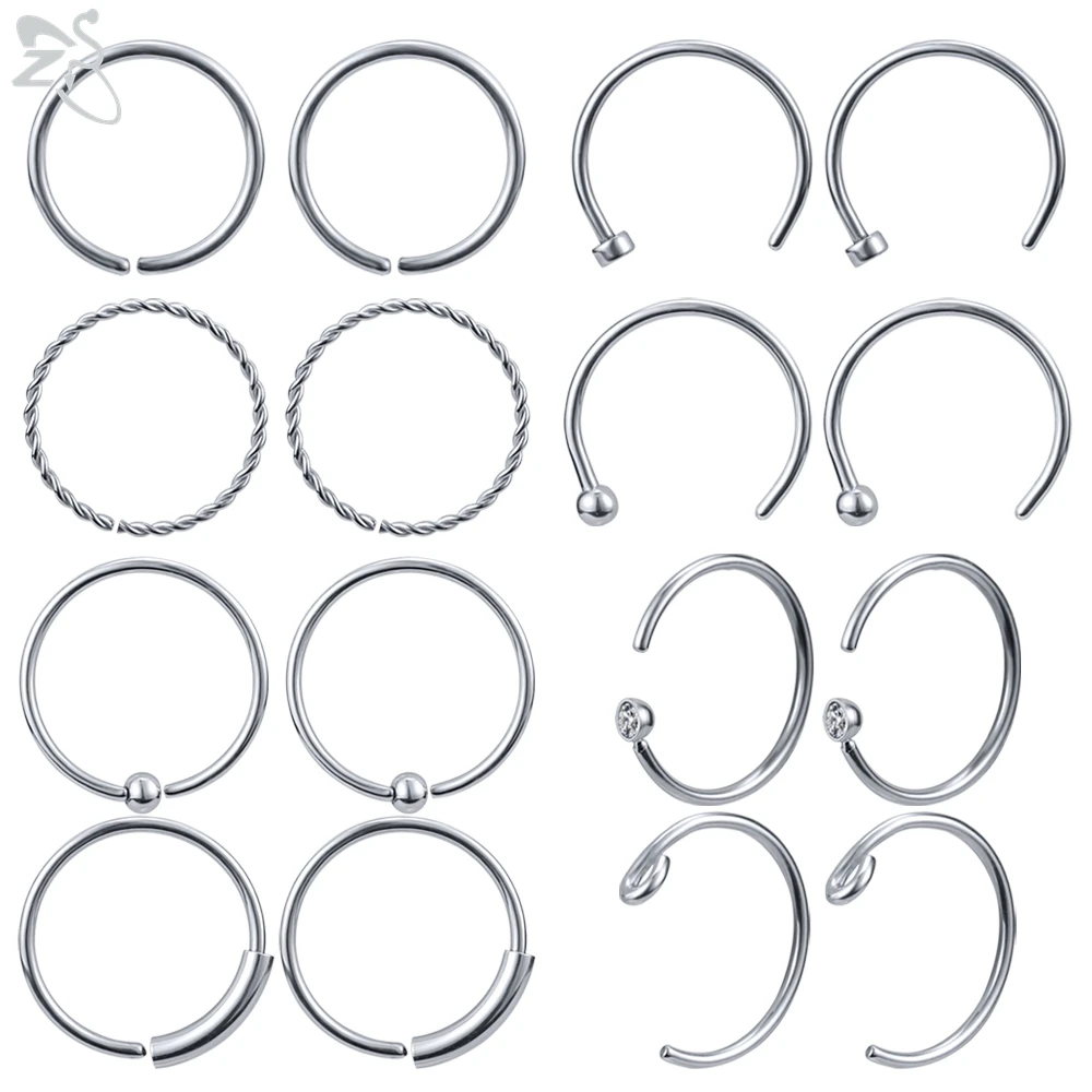 

ZS 16 Pcs/lot Stainless Steel Nose Rings Unisex Fake Piercings Helix Septum Ring Tragus Lip Ear Piercing Rose Gold Body Jewelry