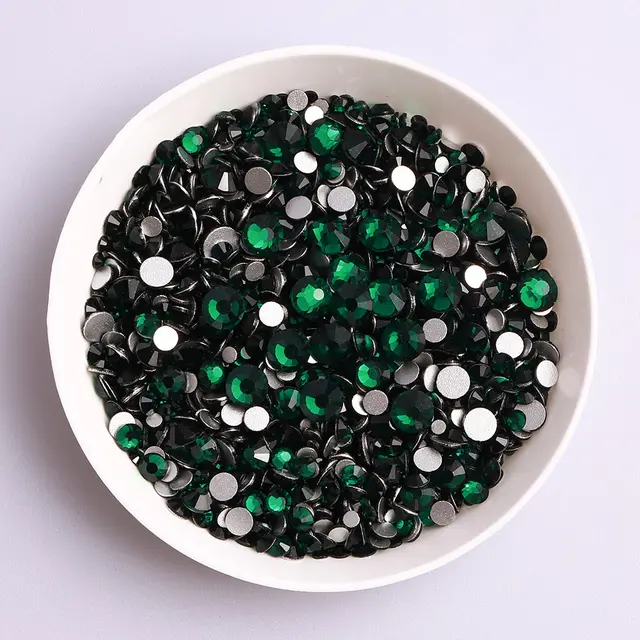 Mix Size Black Diamond Flat Back Rhinestones for Face Self-adhesive Crystal Beads Loose Precious Stones Diamond Painting Jewelry Dark Green