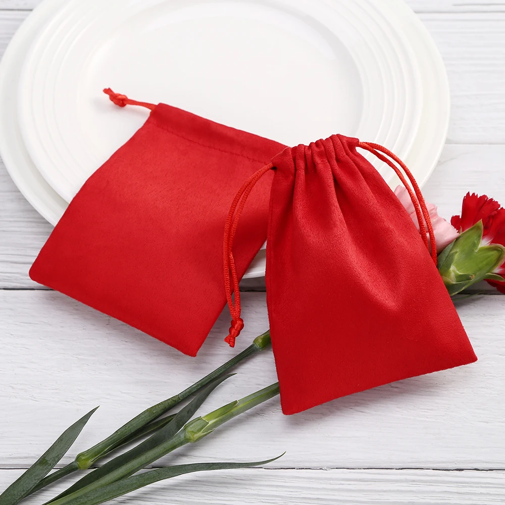 New 50pcs Jewelry Pouch Packaging Flannel Velvet Drawstring Gift Bags Business Small Ring Necklace Earring Pouch