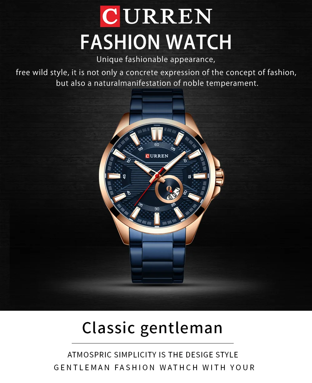 Curren 8372 часы Мужские кварцевые Бизнес наручные часы модные часы Классический стальной ремешок часы Reloj Hombres