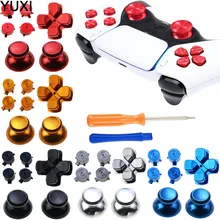 

YUXI For PS5 Thumbstick Grip Caps Cover For PS4 Pro Slim ControllerAluminium Metal D Pad Direction Keys ABXY Bullet Buttons