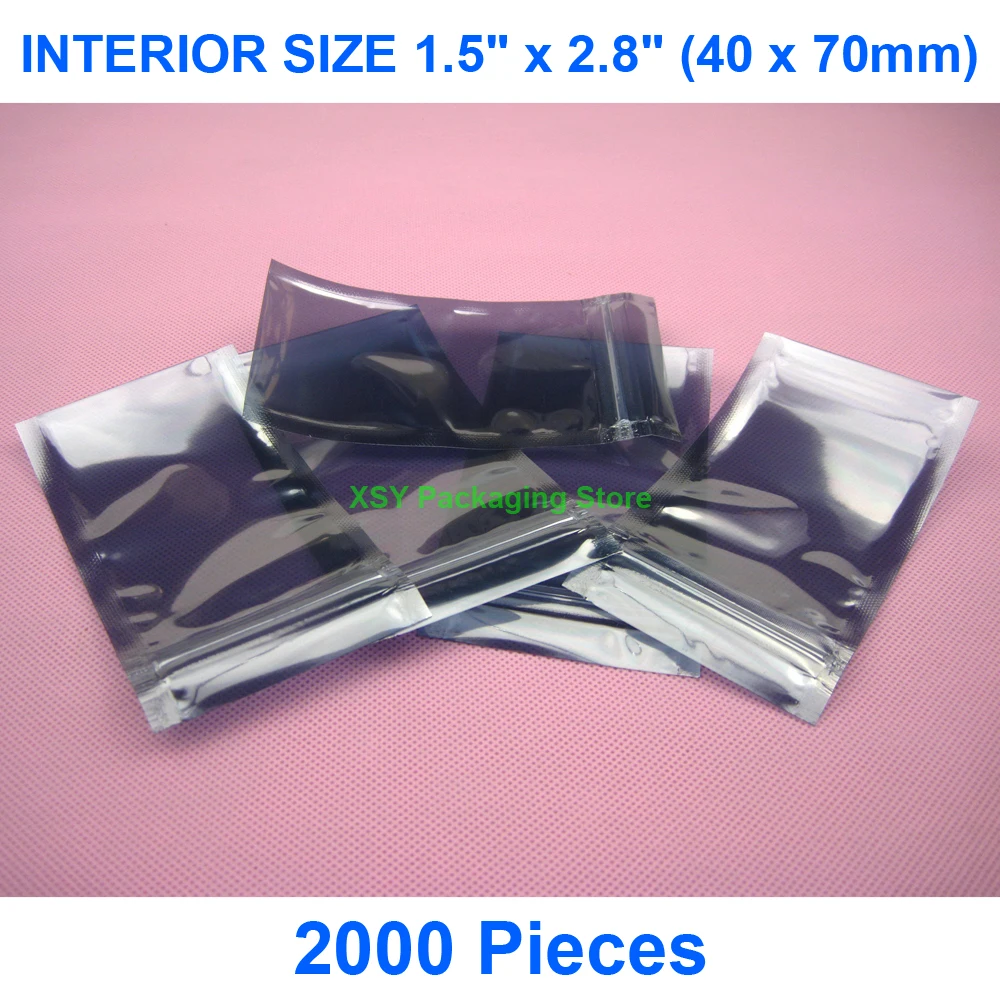 ESD 지퍼 백, 내부 크기 2000 &x 1.5& (40x70mm), 소형 정전기 방지 차폐 백, 전자 포장 파우치, 2.8 개