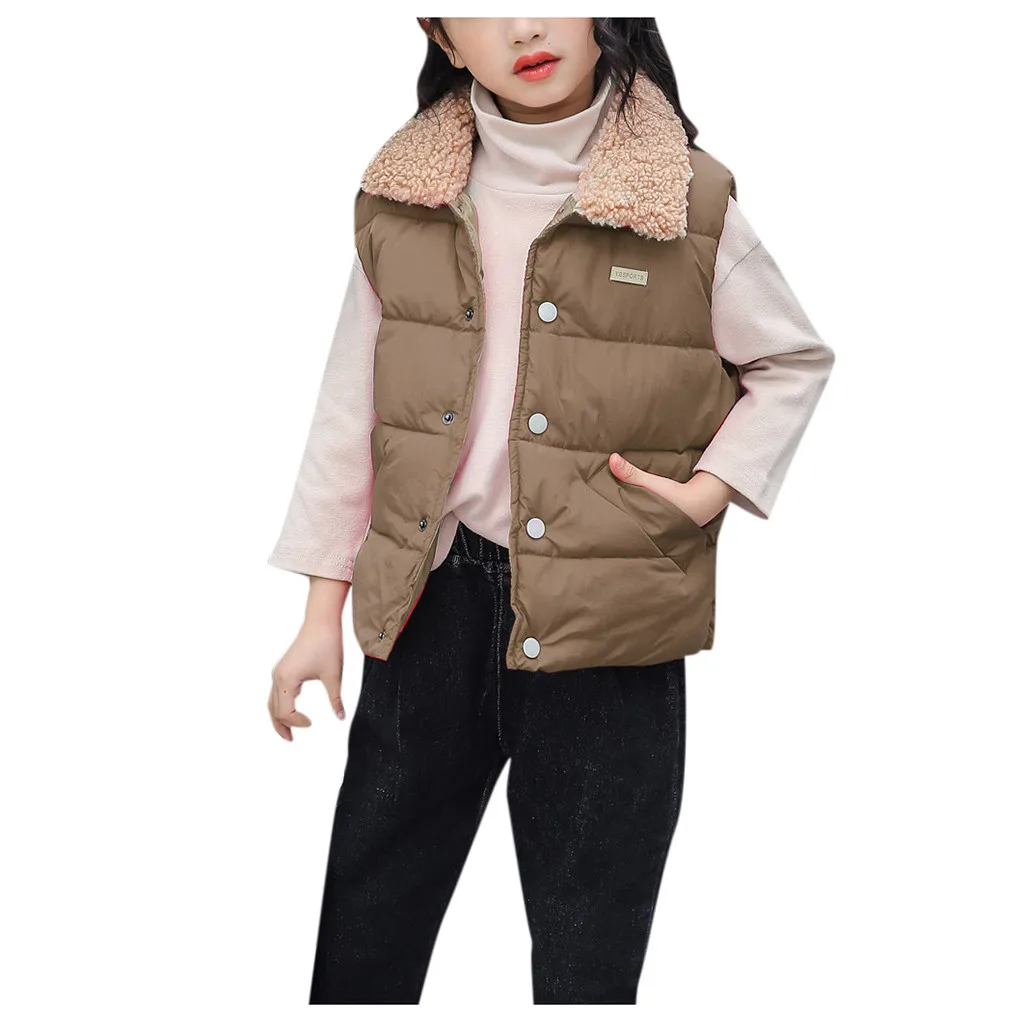 Детское пальто однотонная куртка без рукавов с карманами для мальчиков и девочек плотный теплый жилет зимняя куртка с подкладкой bebek giyim#4