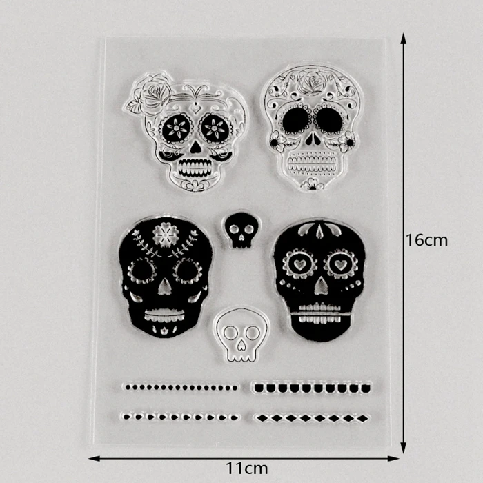 Хэллоуин резиновый штамп бумага ремесло искусство Сахар Череп декоративные штампы для Scrapbooking