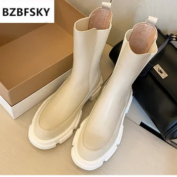 

BZBFSKY Women ankle boots natural leather size34-39 cowhide stitching twill Chelsea boots cyberstar Fashion skinny boots 2 color
