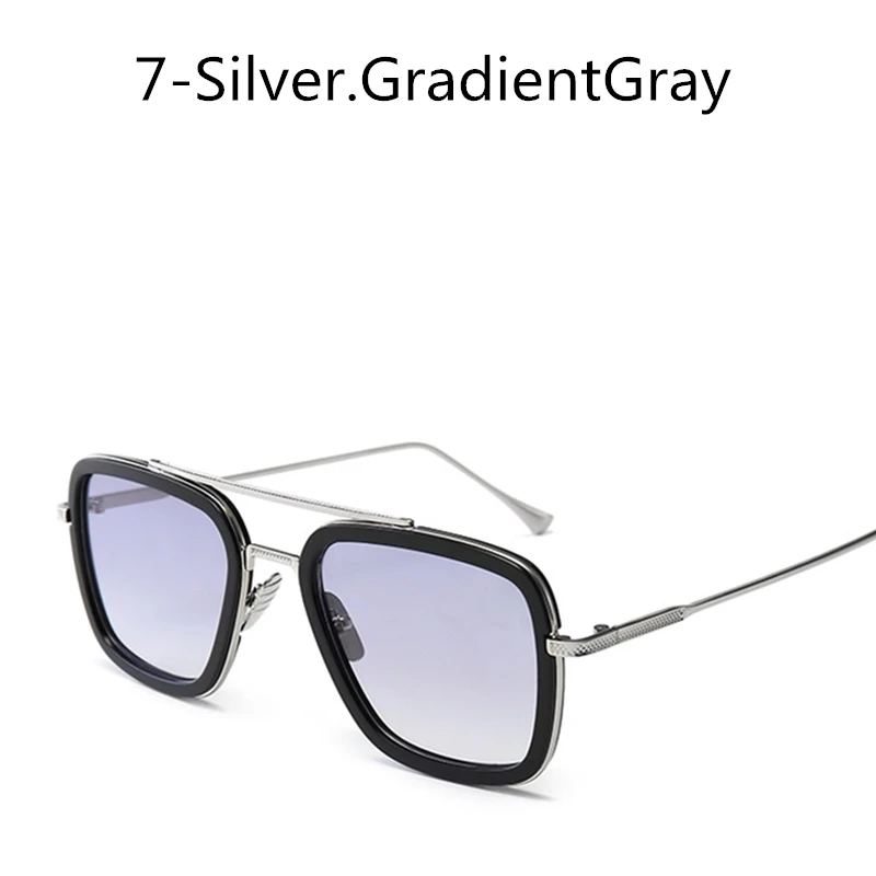7-SilverGradientGray Роскошные модные Мстители, стиль Тони Старк, для женщин, мужские солнцезащитные очки, квадратные, фирменный дизайн, солнцезащитные очки Oculos, Ретро стиль, мужские, Железный человек - Цвет линз: 7-SilverGradientGray