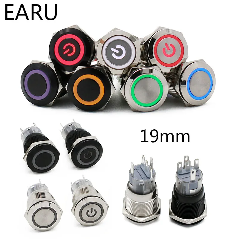 Keenso 12mm Auto 1NO Waterproof Metal Momentary Push Button Circle Switch 4 Pin Car LED Power Push Button Switch Blue