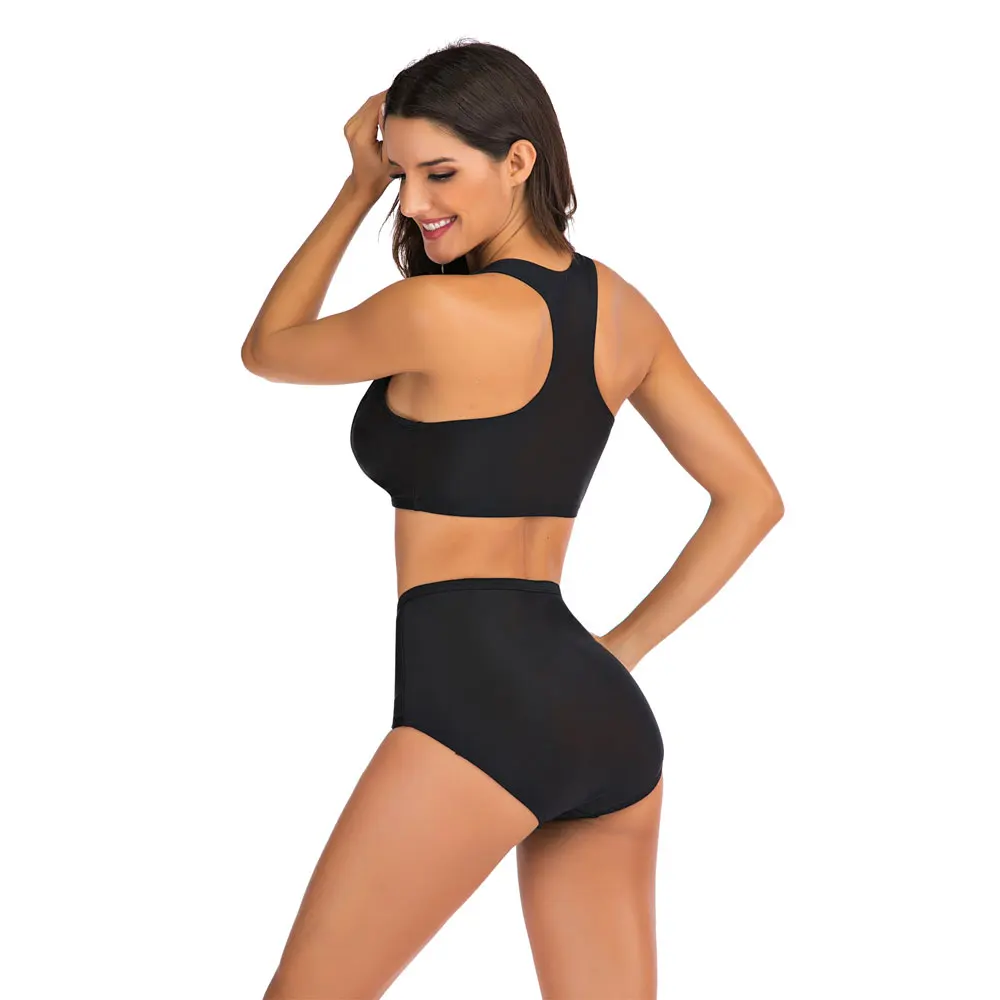 Herseas Conjunto de bikini deportivo de dos piezas para mujer, con bloques  de color, cintura alta, pantalones cortos adelgazantes