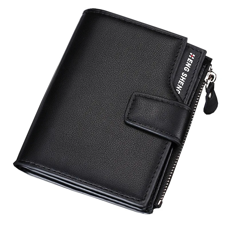 New Classic Fashion men's wallet Short vertical locomotive British casual multi-function card bag zipper buckle 3 Folds Card Hol