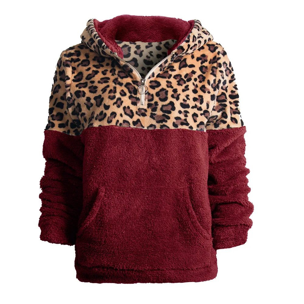 

New Arrival High Quality Autumn Winter Sweatshirt Long-sleeved Leopard Stitching Sweatshirt High Collar Casual Sweatshirt Coat