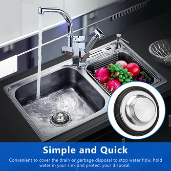 

Stainless Steel + Rubber Garbage Disposal Stopper Stainless Steel + Black 85mm Drain Cover Sale Durable