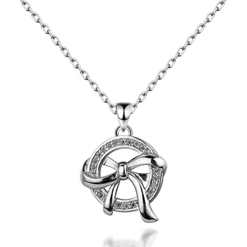 

PJX Simple Style Bowknot Shape Necklace Crystal Circle Chain Elegance Jewelry Suitable for the Party for Women