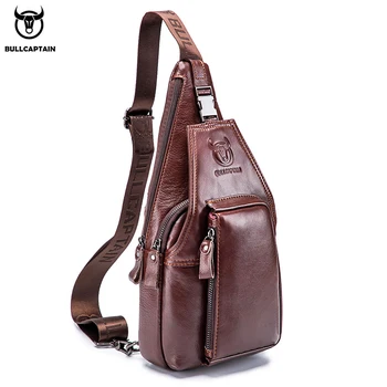 

BULLCAPTAIN 100％ Genuine Leather Chest Bag Men Cowhide Shoulder Bag Casual Zipper Crossbody Messenger Bag Leisure Diagonal Pouch