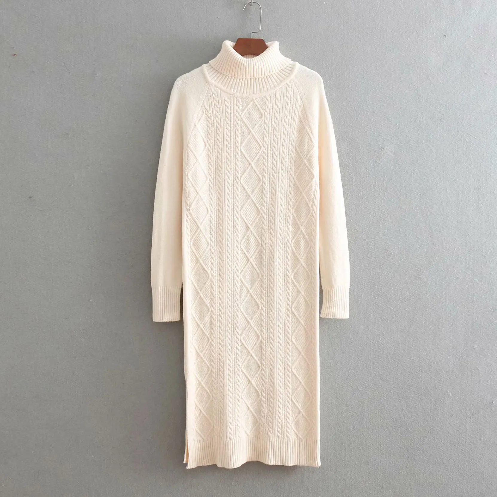 Beige white DUOUPA осень и зима модный вязаный свитер платье с высоким воротником толстый свитер тонкий длинный свитер хлопок свободный свитер - Цвет: Beige white