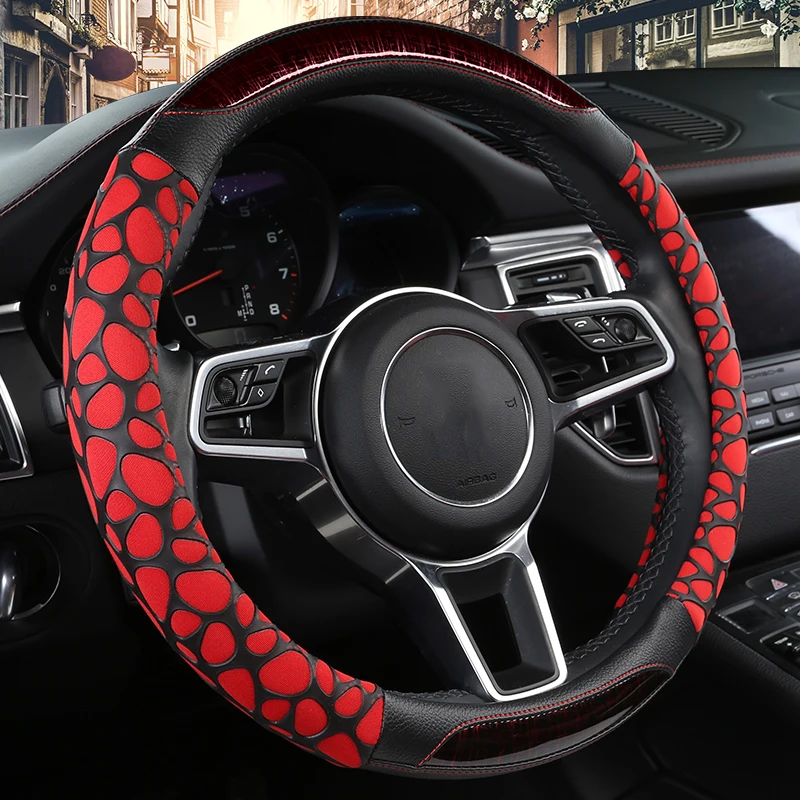 DUKEAUTO 15 дюймов Противоскользящий черный из микрофибры кожаный чехол рулевого колеса автомобиля 38 см карбоновый рисунок штамповка Дизайн